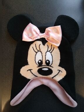 3/$8 Toddler Minnie Mouse Ear Beanie with Pink Polkadot Bow Girls Disney Kids